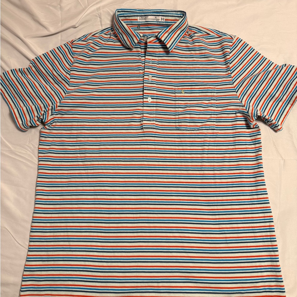 Criquet Slim Fit Polo in White, Blue & Red